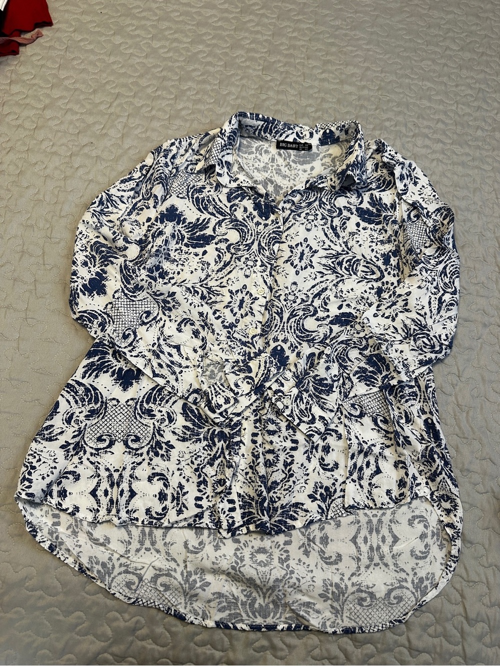 Blue & White Printed Button-Up Blouse - Women